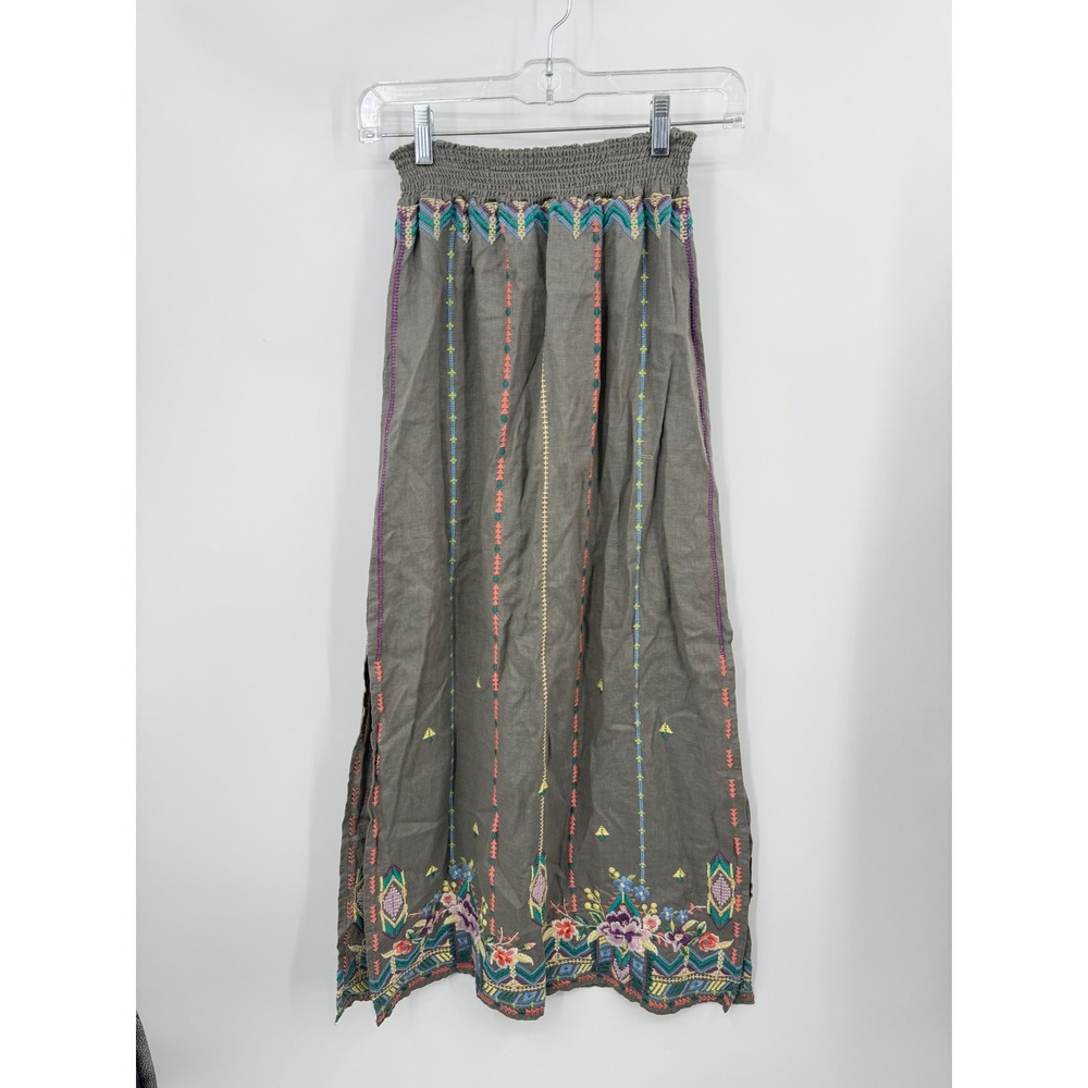 JW Los Angeles Johnny Was Maxi Skirt Women XS Gray Linen Embroidered J70620-1